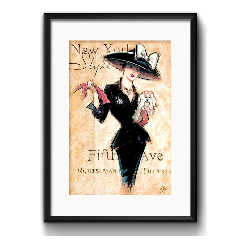 Cuadro Fashion New York Retro Moda Arte Decoracion Paspartú Marco Negro