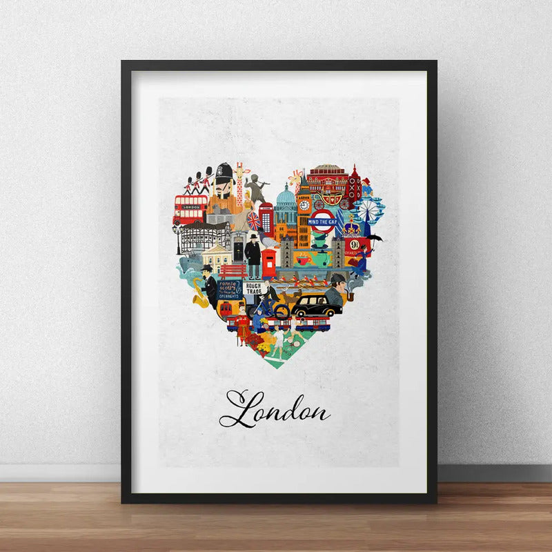 Cuadro Londres Minimalista Inglaterra Ciudad Con Paspartú Marco Negro