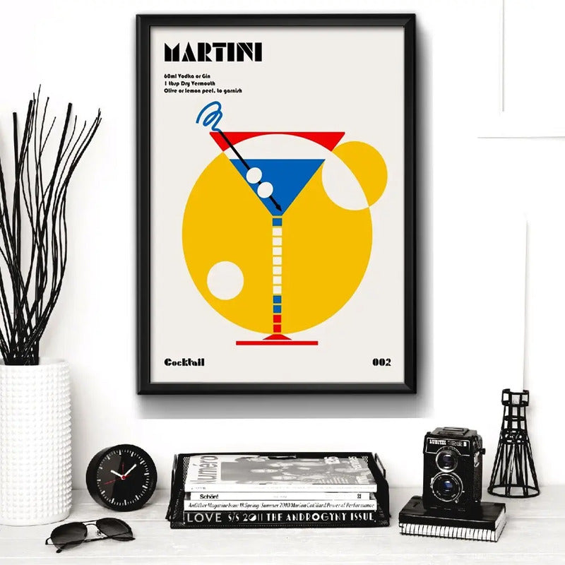 Cuadro Bauhaus Arte Cocktails Drinks Bebidas Receta Pub Bar Martini Marco Negro