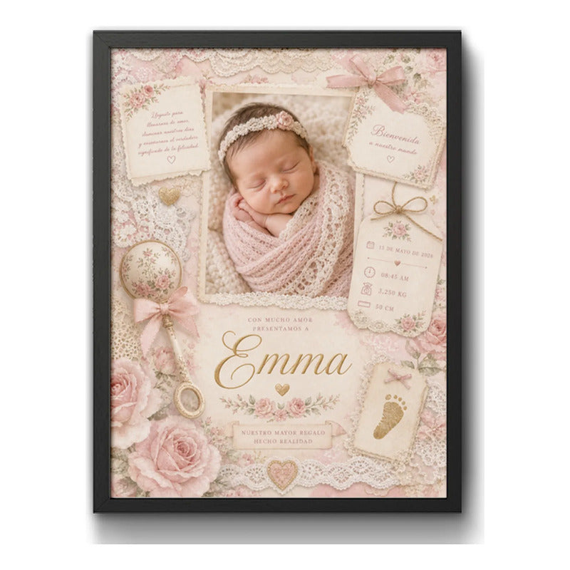 Cuadro Personalizado Nacimiento De Bebe Detalles Arte Regalo Modelo 3 Negro