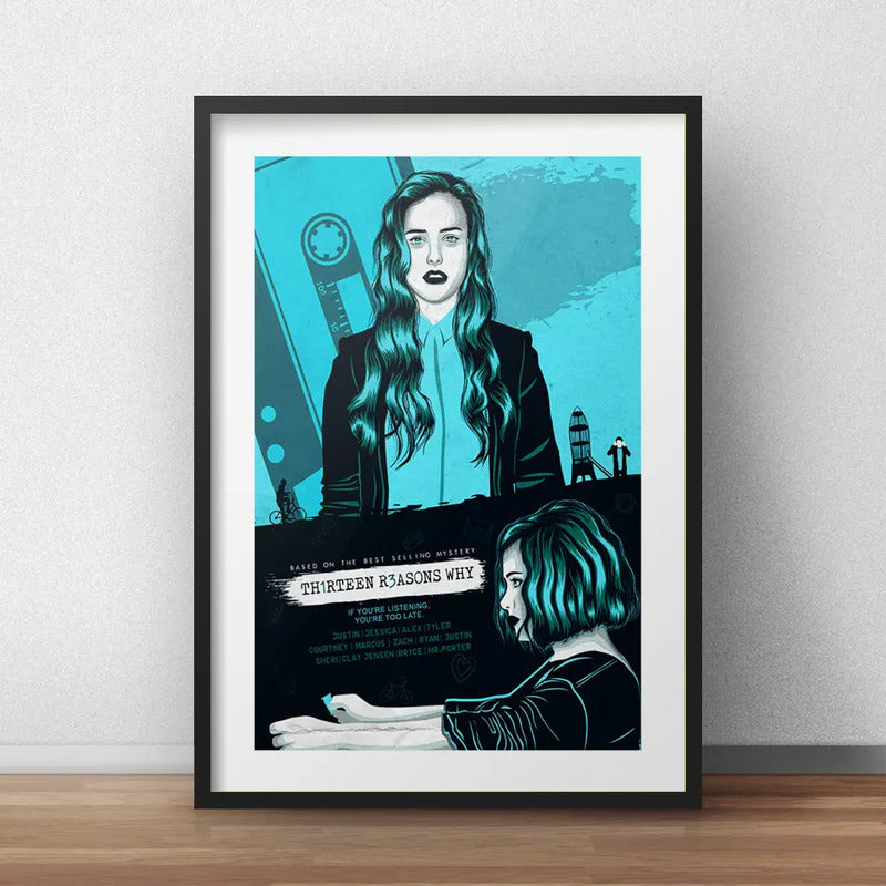 Cuadro 13 Reasons Why Serie Tv Arte Decoracion Con Paspartú Marco Negro