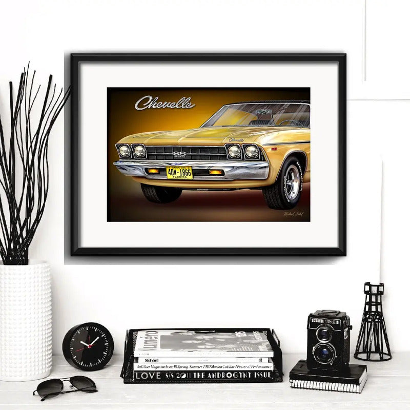 Cuadro Autos Antiguos Modelos Marcas Retro Arte Con Paspartu Chevrolet Chevelle Ss 396 Con Marco Negro