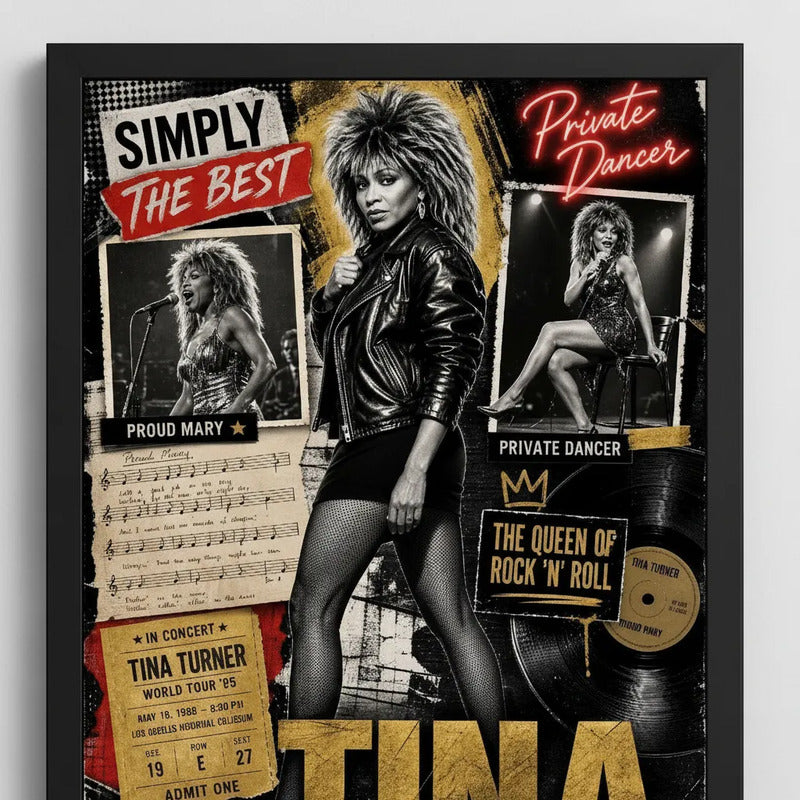 Cuadro Tina Turner Elementos Iconicos Rock Pop Arte Vintage Marco Negro