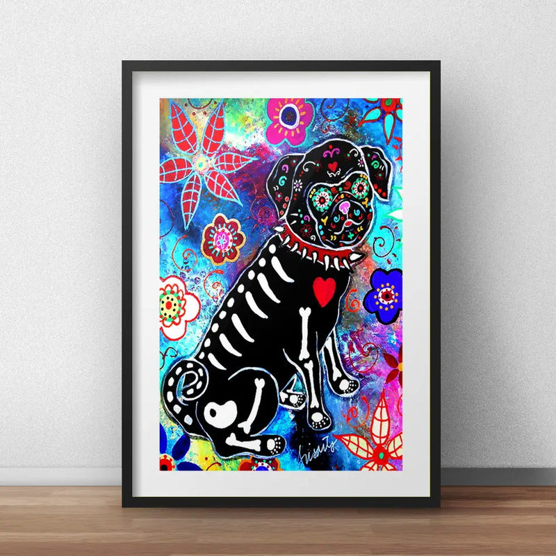 Cuadro Gato Perro Calavera Mexicana Decoracion Con Paspartú