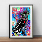 Cuadro Gato Perro Calavera Mexicana Decoracion Con Paspartú