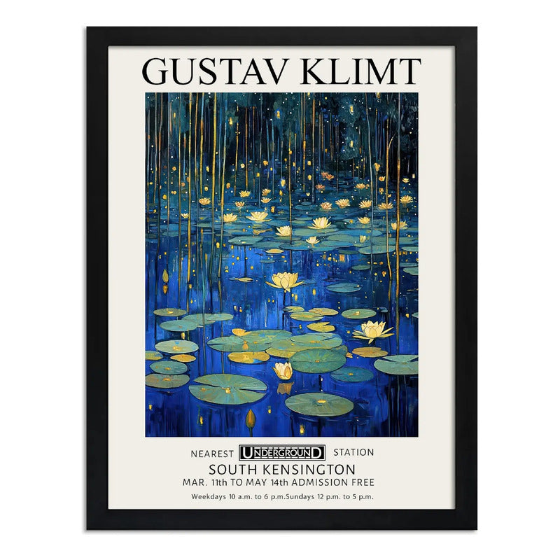 Cuadro Dormitorio Living Nenúfares Nocturnos Gustav Klimt Marco Negro