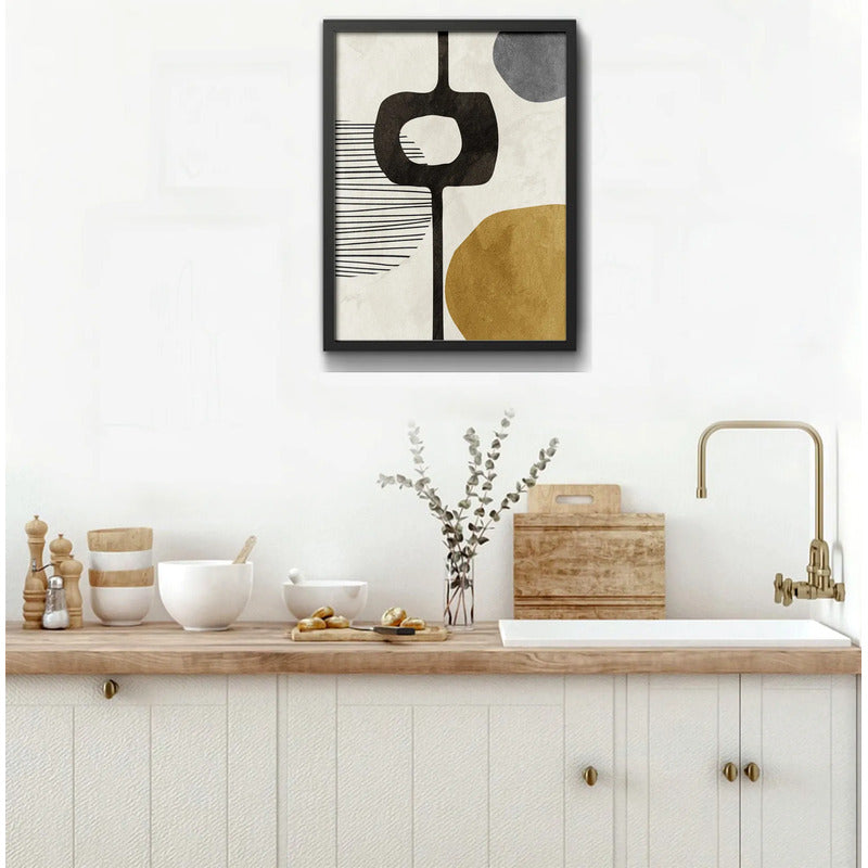 Cuadro Dormitorio Living Boho Arte Abstracto Tonos Terrosos Marco Negro