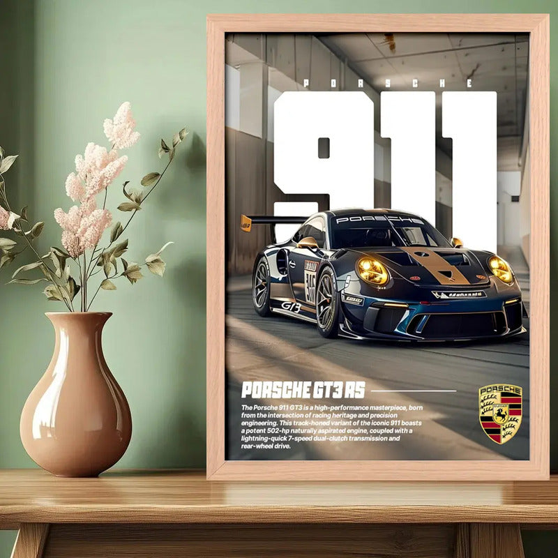 Cuadro Porsche 911 Gt3 Rs Auto Modelo Carrera Marco Oak Marco Marrón Claro