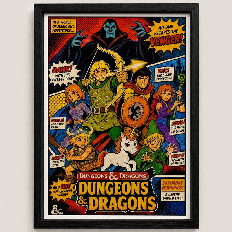 Cuadro Dungeons & Dragons Serie Iconica 80s Comics Retro Marco Negro