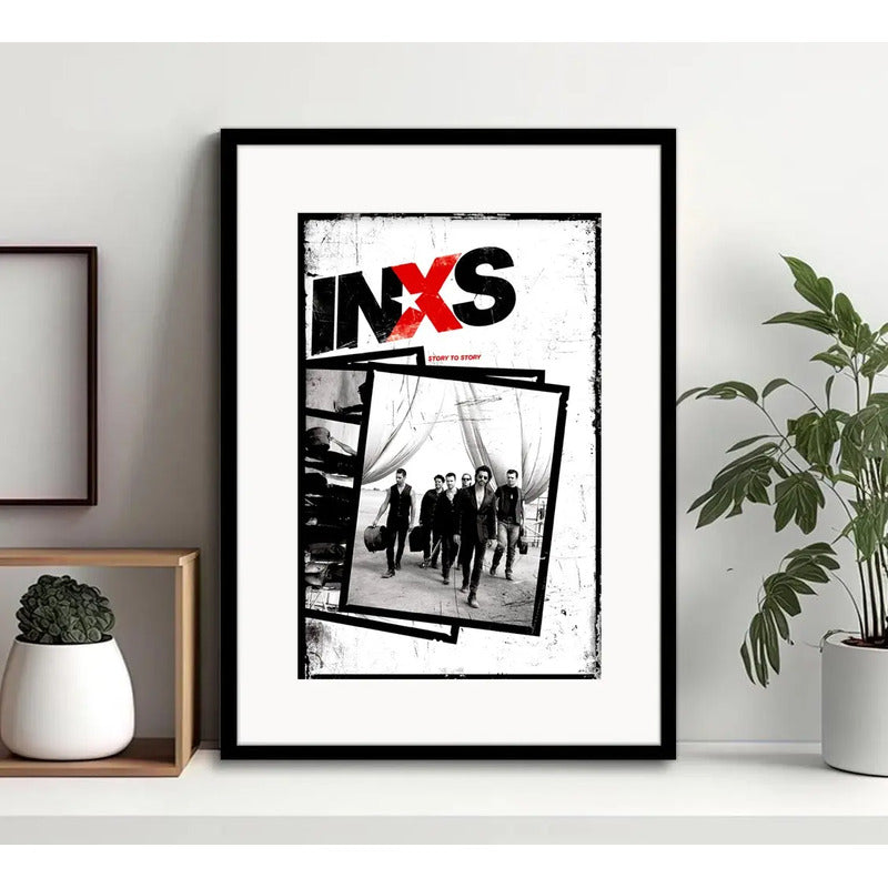 Cuadro Inxs Rock Australia Musica Decoracion Con Paspartú Marco Negro