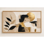 Cuadro Dormitorio Living Boho Abstracto Hojas Neutros Grande Marco Marrón Claro