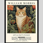 Cuadro Gato Flores William Morris Art & Crafts Exposición Marco Negro