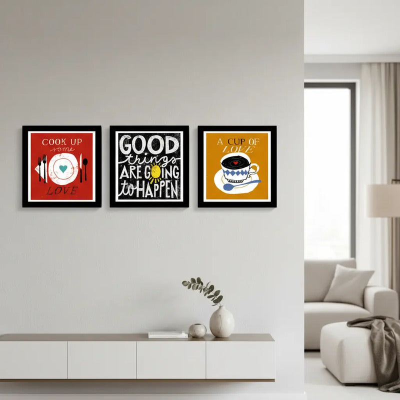 Set 3 Cuadros Cocina Pop Art Frases Cafe Comedor Decoracion