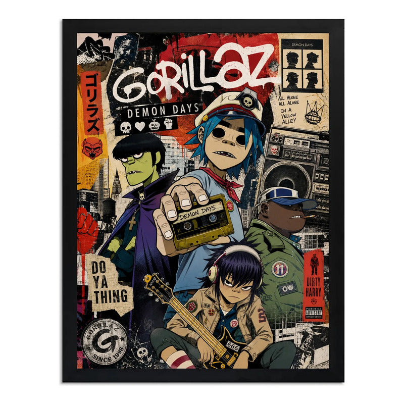 Cuadro Gorillaz Album Demon Days Rock Indie Arte Vintage Marco Negro
