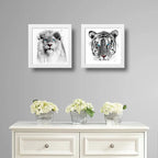 Set 2 Cuadros Leon Tigre Art Ojos Azules Animal Decoracion