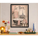 Cuadro Bano Paris Retro Perfume Banera Tonos Rosa Decoracion Marco Negro