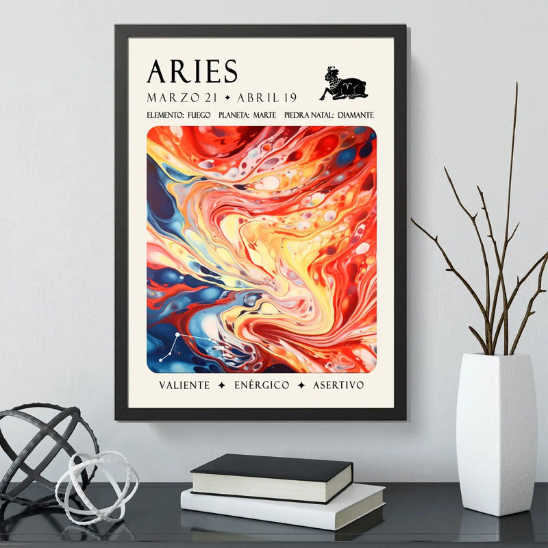 Cuadro Aries Signo Astrologia Horoscopo Piedra Diamante Marco Negro