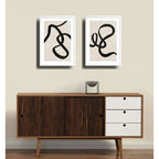 Set 2 Cuadros Lineas Abstracto Tonos Beige Dormitorio Living Marco Blanco