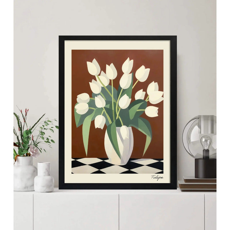 Cuadro Para Dormitorio Living Flores Tulipanes Blancos Arte Tulipanes Blancos 1 Marco Negro