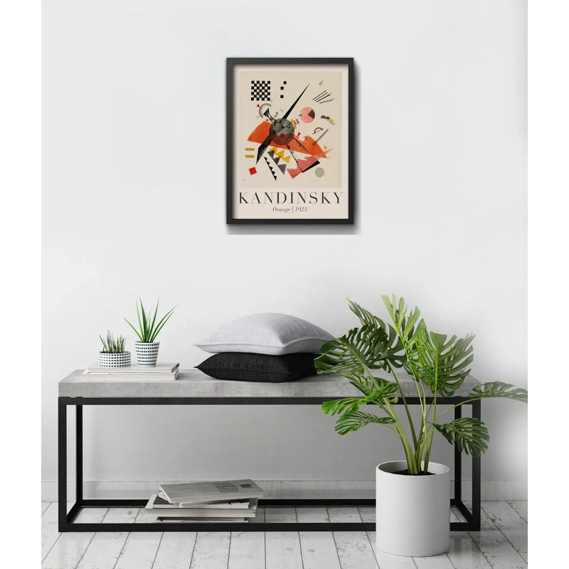 Cuadro Dormitorio Living Kandinsky Abstracto Tonos Beige Marco Negro