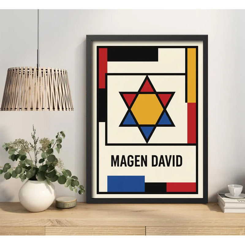 Cuadro Arte Judaico Magen David Estrella Arte Estilo Bauhaus Marco Negro