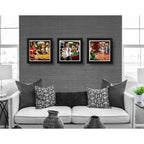 Set 3 Cuadros Perros Casino Juegos Billar Mascota 33x33cm Marco Negro