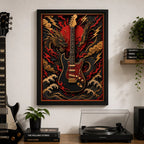 Cuadro Guitarra Fender Strato Rock Arte Japones Efecto 3d Marco Negro