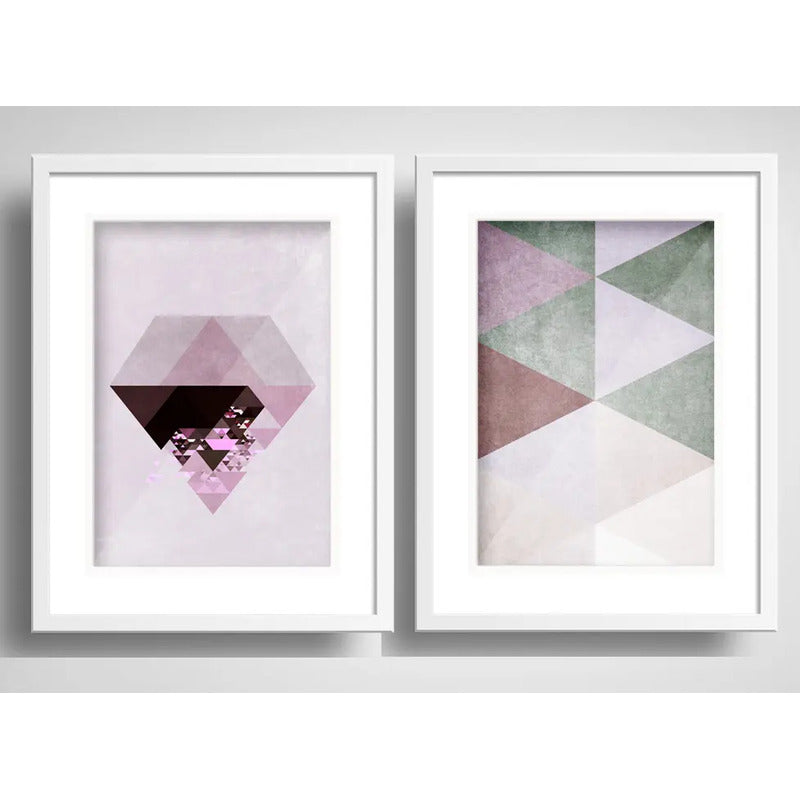 Set 2 Cuadros Diamante Geometrico Abstracto Con Paspartú