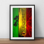 Cuadro Reggae Jamaica León Musica Playa Vintage Con Paspartu Marco Negro