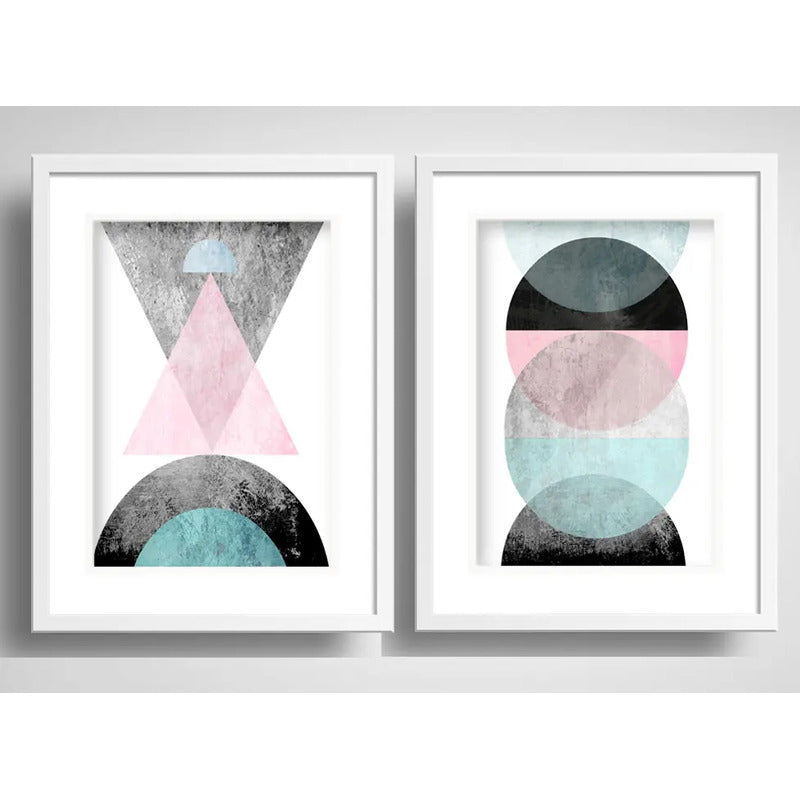 Set 2 Cuadros Geometrico Abstracto Escandinavo Con Paspartu