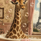Cuadro Para Decoracion Bano Jirafa Paris Tonos Rosa 33x33cm Marco Negro