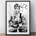 Cuadro Rihanna Black White Pop R&b Decoracion Con Paspartú Marco Negro