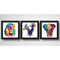 Set 3 Cuadros León Jirafa Elefante Pop Art Colors Decoracion