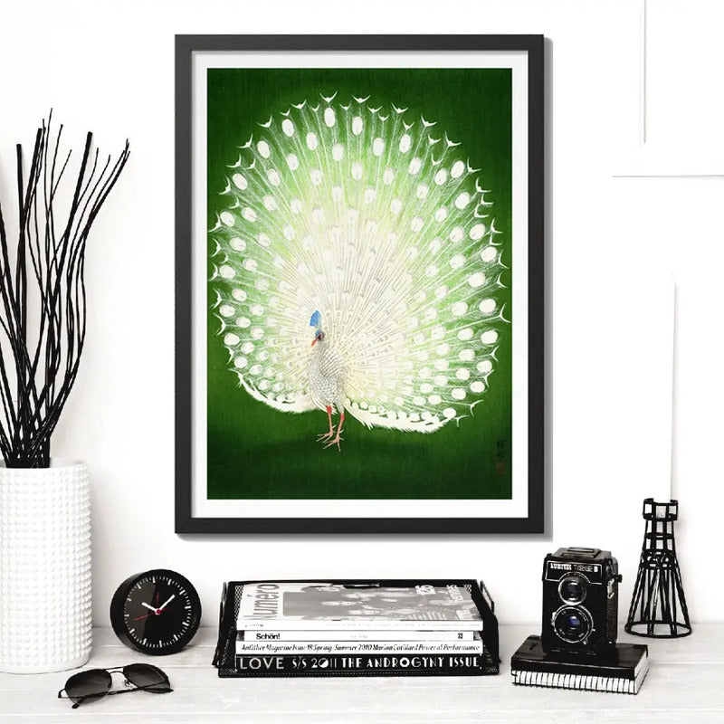 Cuadro Para Living Cocina Estudio Decoracion Moderna Green Ohara Koson Pavo Real Color Verde Con Marco Negro