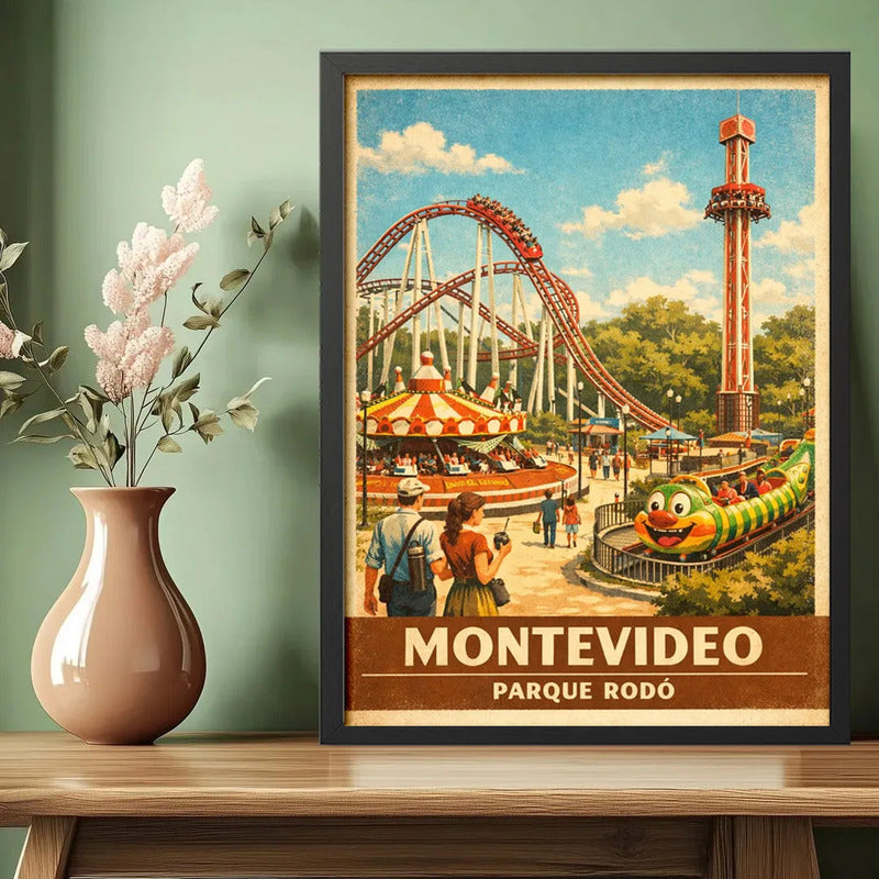 Cuadro Montevideo Parque Rodo Gusanito Manzana Retro Uruguay Marco Negro