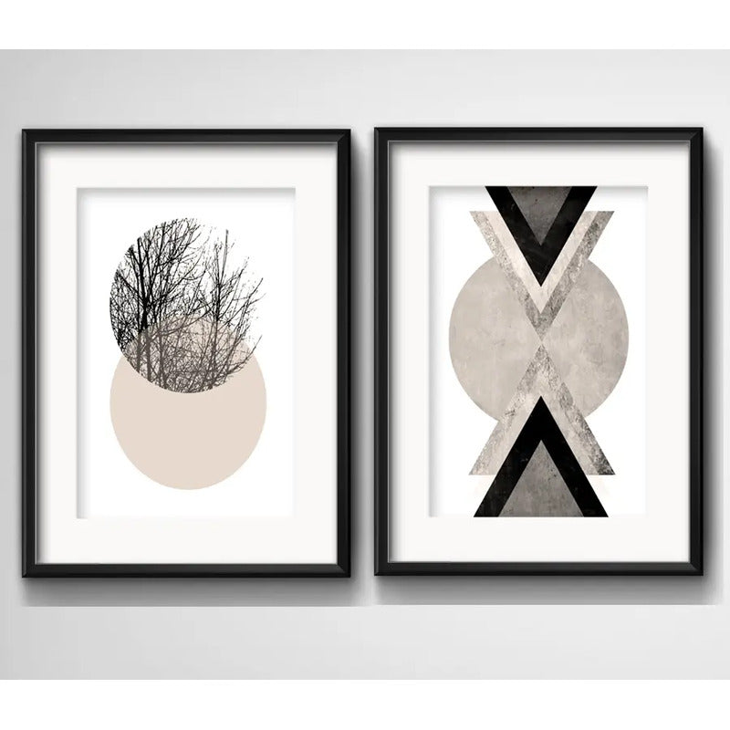 Set 2 Cuadro Geometrico Arbol Abstracto Escandinavo Paspartu