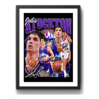 Cuadro John Stockton Utah Jazz Signature Basket Baloncesto Marco Negro