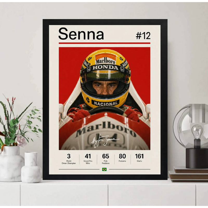 Cuadro Ayrton Senna Piloto Formula 1 Logros Signature B Auto Marco Negro