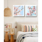 Set 2 Cuadros Sakura Flores Cerezo Arte Japones 33x33cm Marco Blanco