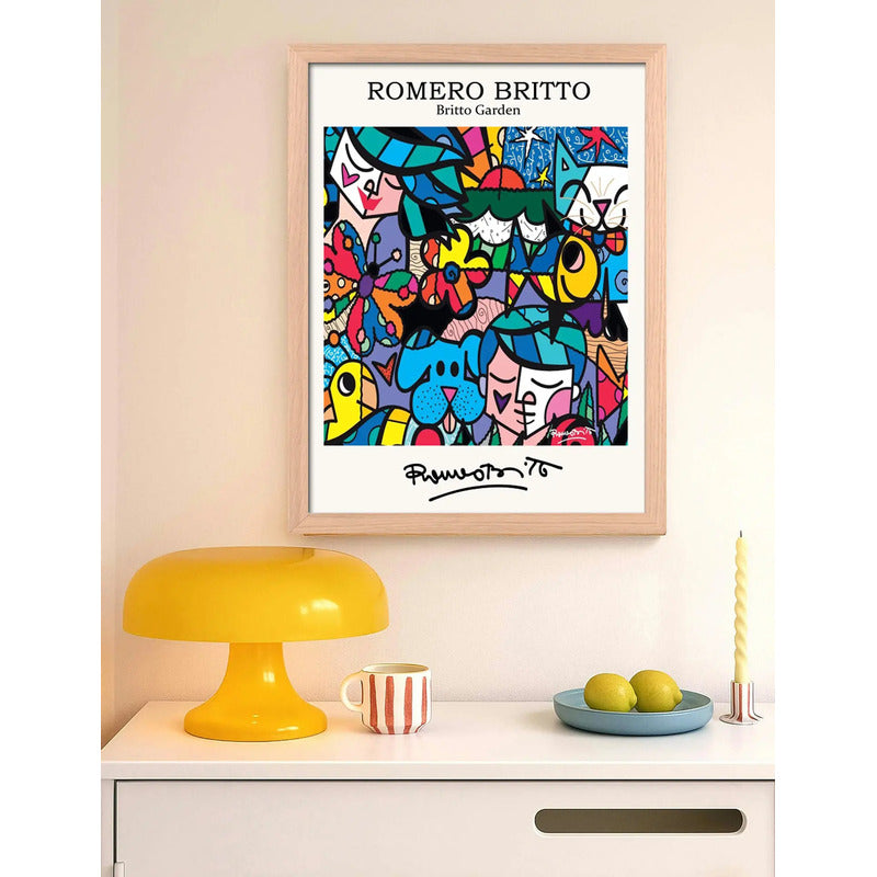Cuadro Romero Britto Pop Art Jardin Britto Garden Marco Oak Marco Marrón Claro