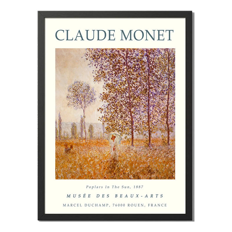 Cuadro Dormitorio Living Claude Monet Álamos Al Sol 1887 Marco Negro