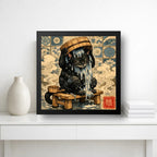 Cuadro Gato Negro Bañándose Bano Arte Japones Coleccion Marco Negro