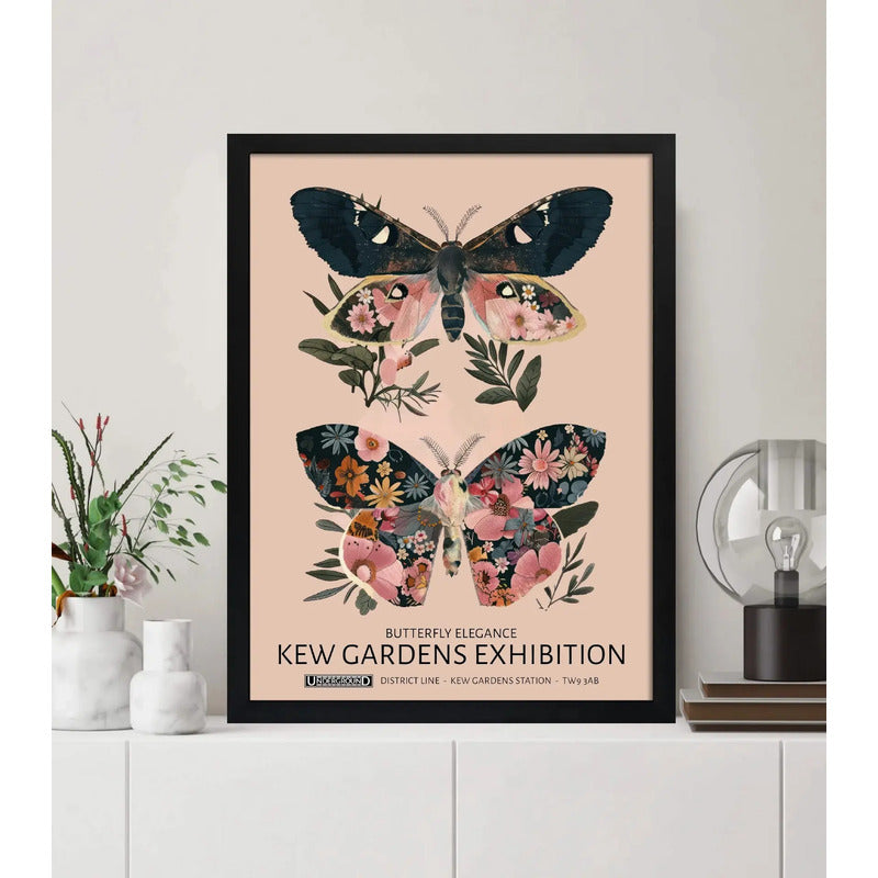 Cuadro Living Dormitorio Mariposas Flores William Morris Marco Negro