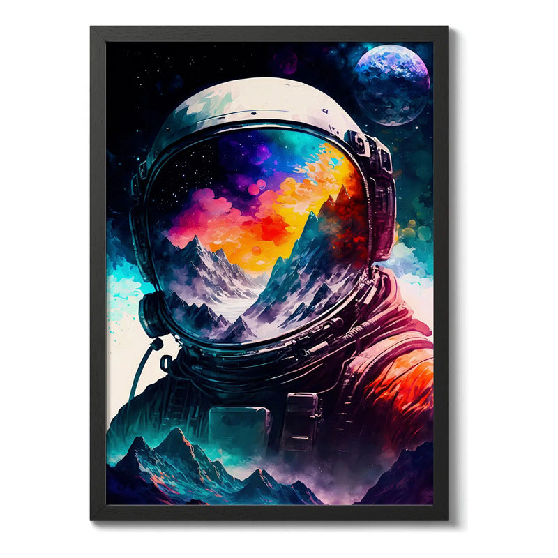 Cuadro Astronauta Futurista Planeta Luna Espacio Nasa Arte Marco Negro