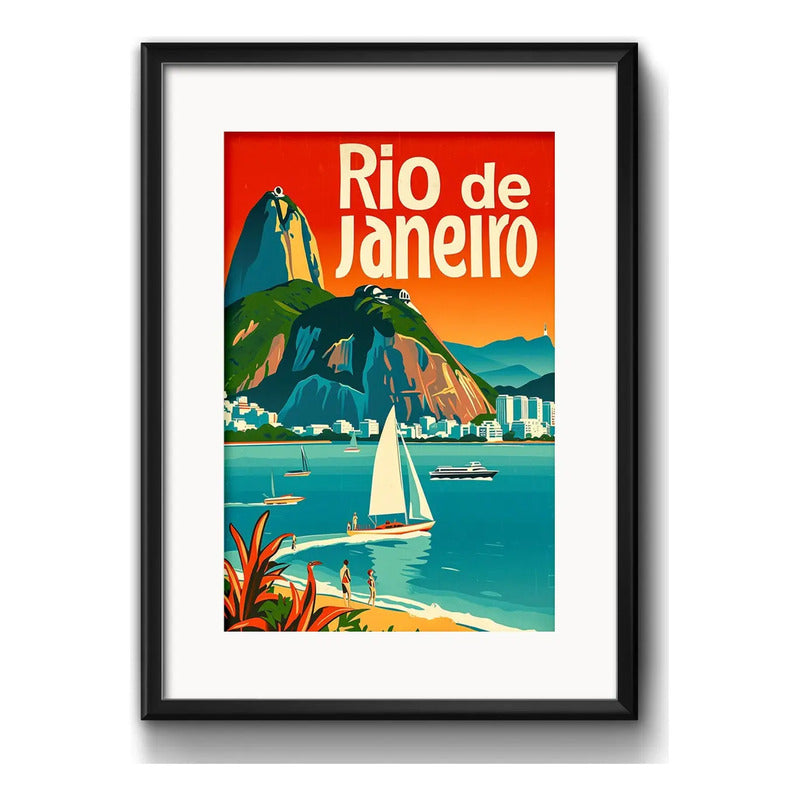 Cuadro Rio De Janeiro Brasil Corcovado Decoracion Paspartú Marco Negro