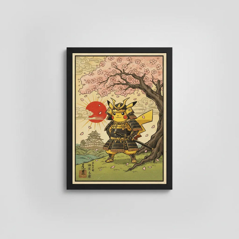 Cuadro Pikachu Samurai Ninja Guerrero Japón Pokemon Anime Marco Negro