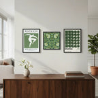 Set 3 Cuadros Para Living Cocina Estudio Tonos Verde Green Matisse William Morris Bauhaus Con Marco Negro