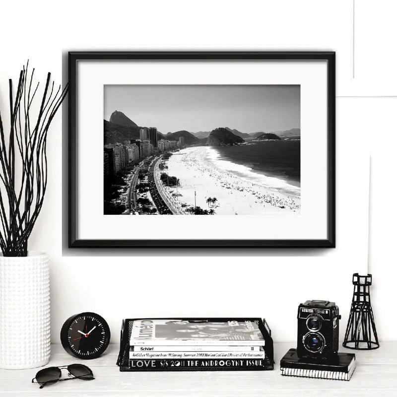 Cuadro Rio De Janeiro Fotos Blanco Negro Brs7 Con Paspartú Playa De Copacabana Avenida Atlantica Con Marco Negro
