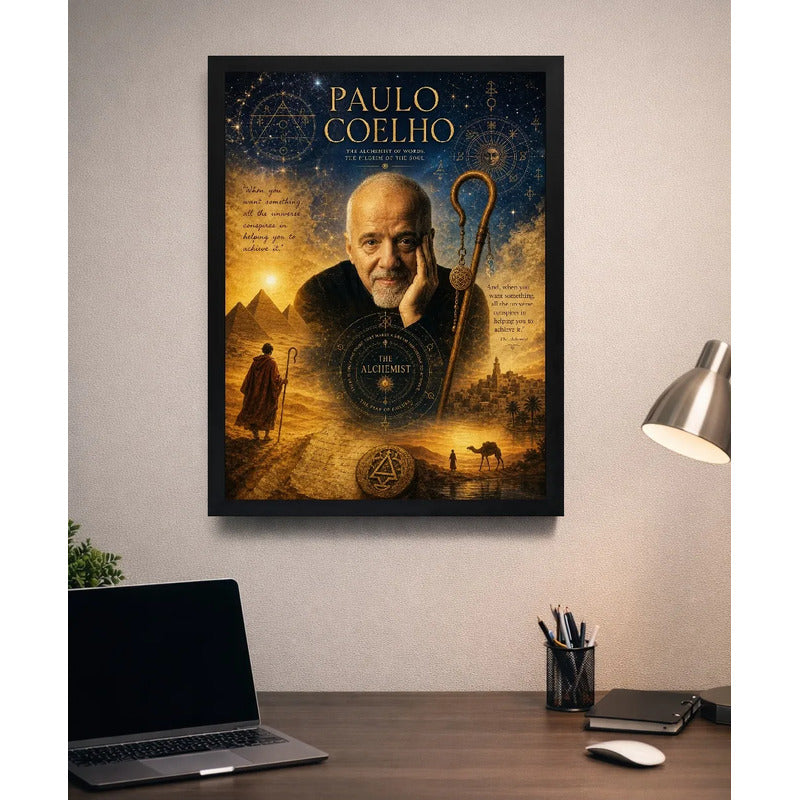 Cuadro Paulo Coelho El Alquimista Arte Retro Obras Escritor Marco Negro