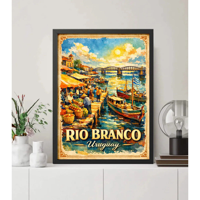 Cuadro Rio Branco Frontera Brasil Yaguarón Retro Uruguay Marco Negro